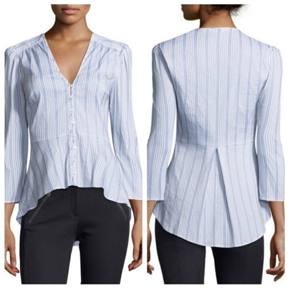 Veronica Beard Tops - Women's Veronica Beard Pismo Beach Blouse Size 4 White Blue Striped Button Front